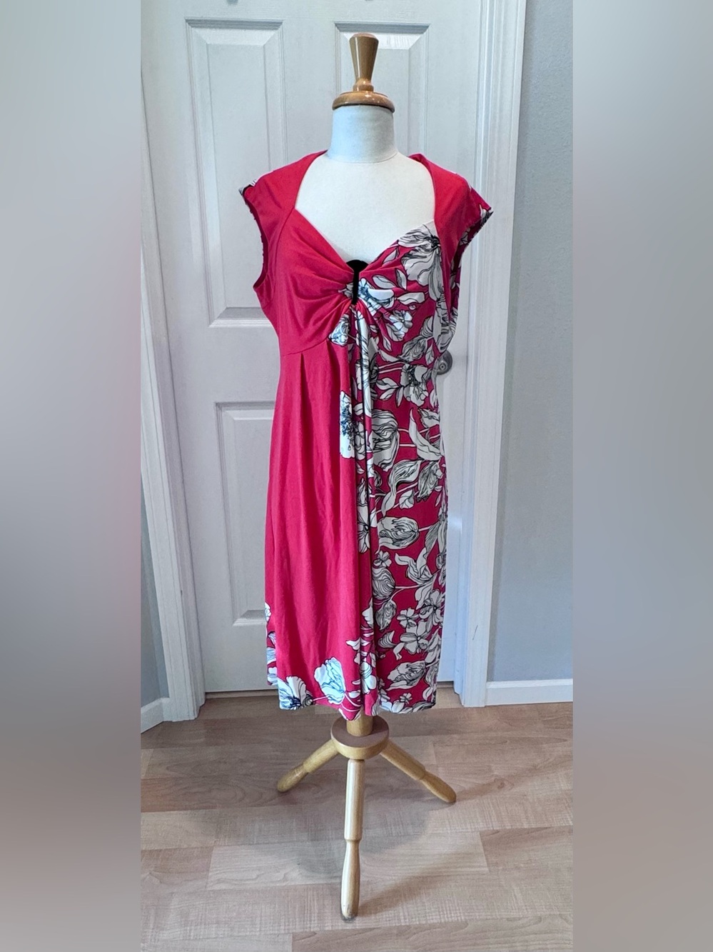 dressbarn Fuchsia Floral Twist-Front Midi Dress